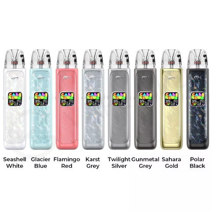 Row of Uwell Caliburn G4 Pod System devices in various colors on a white background