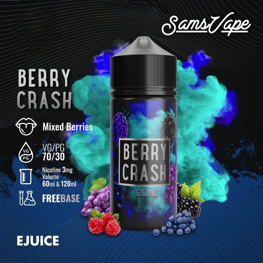 Sams Vape 60ml & 120ml E-Liquid 3mg Nicotine Berry Crash flavor bottle