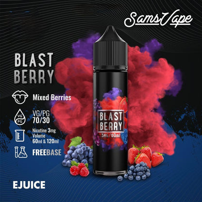 Sams Vape 60ml & 120ml E-Liquid 3mg Nicotine Blast Berry flavor bottle
