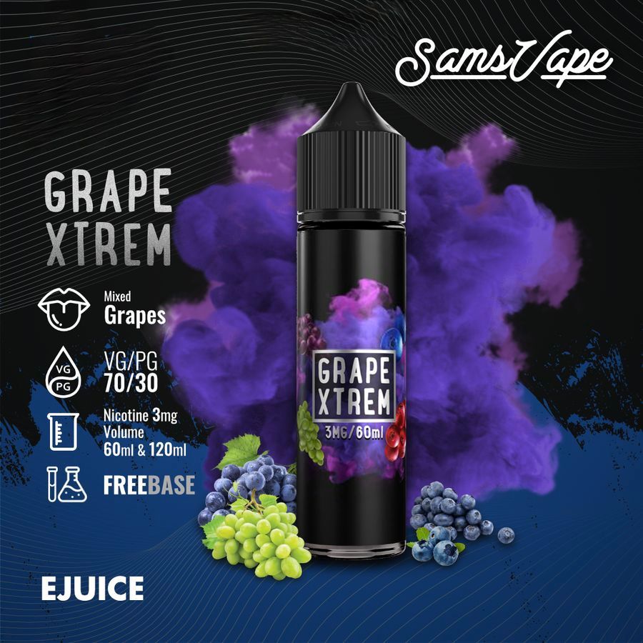 Sams Vape 60ml & 120ml E-Liquid 3mg Nicotine Grape Xtrem flavor bottle