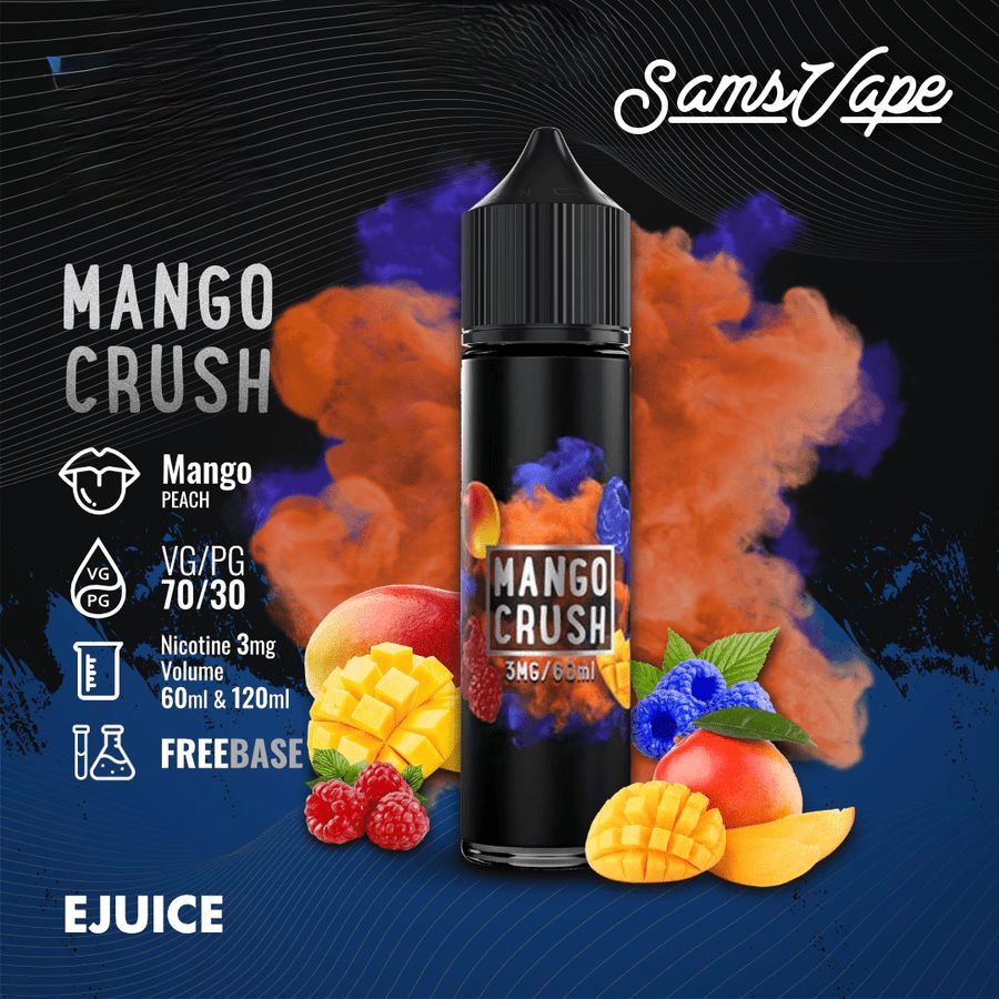 Sams Vape 60ml & 120ml E-Liquid 3mg Nicotine Mango Crush flavor bottle
