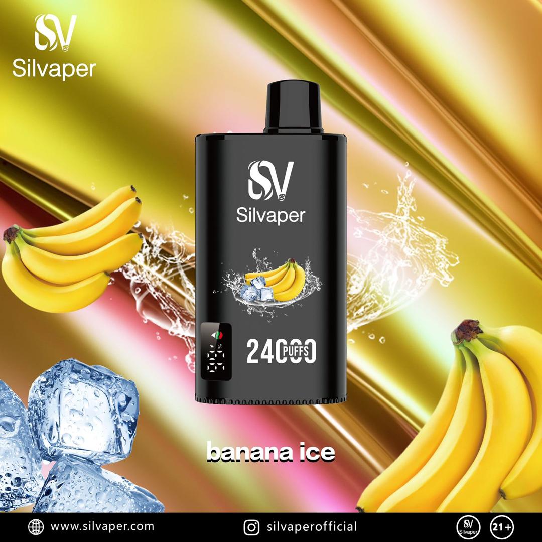 Silvaper 24000 Puffs Disposable Vape with banana ice flavor on a colorful background