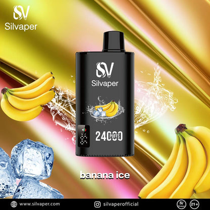 Silvaper 24000 Puffs Disposable Vape with banana ice flavor on a colorful background