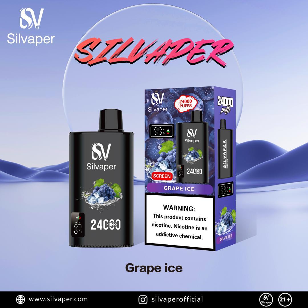 Silvaper 24000 Puffs Disposable Vape device and packaging with grape ice flavor