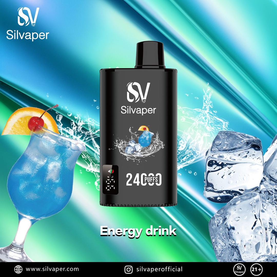 Silvaper 24000 Puffs Disposable Vape with a cocktail and ice cubes on a colorful background