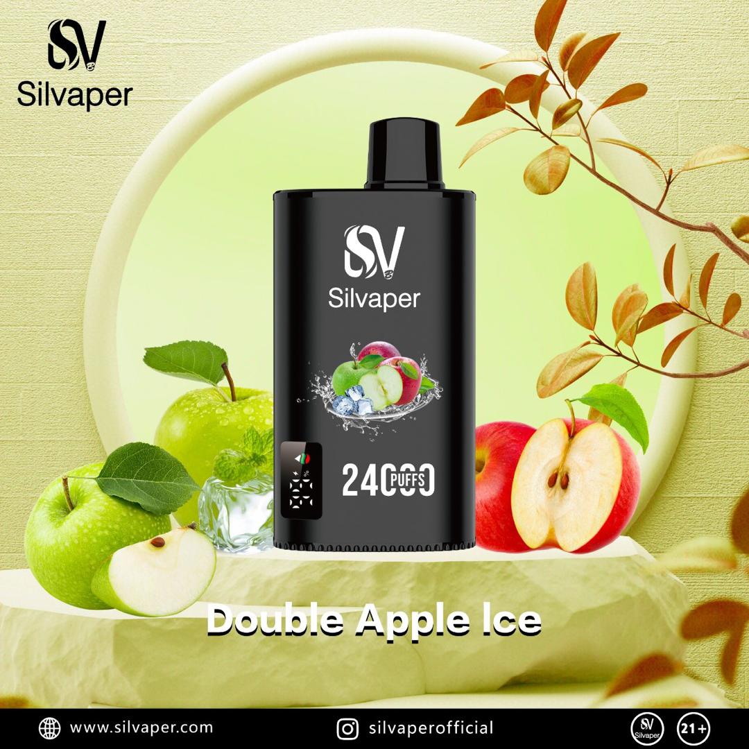 Silvaper 24000 Puffs Disposable Vape with apples and ice on a decorative background