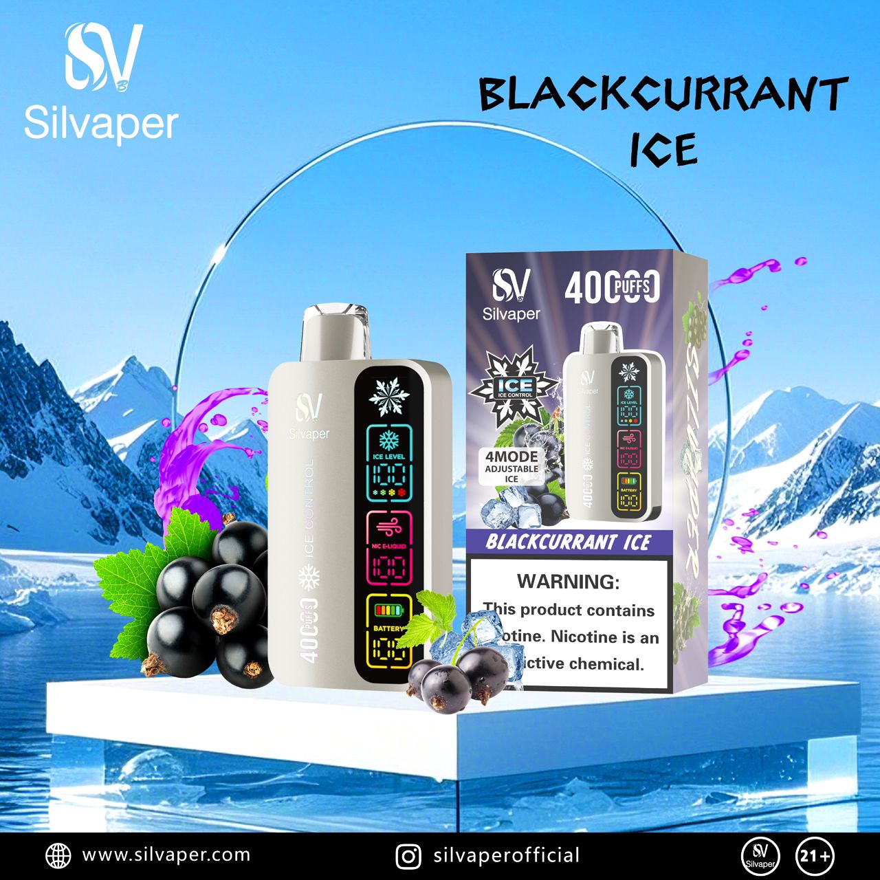 Silvaper 40000 Puffs Disposable Vape Black Currant Ice flavor device