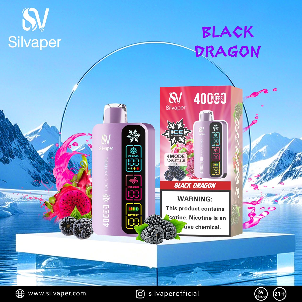 Silvaper 40000 Puffs Disposable Vape Black Dragon flavor device
