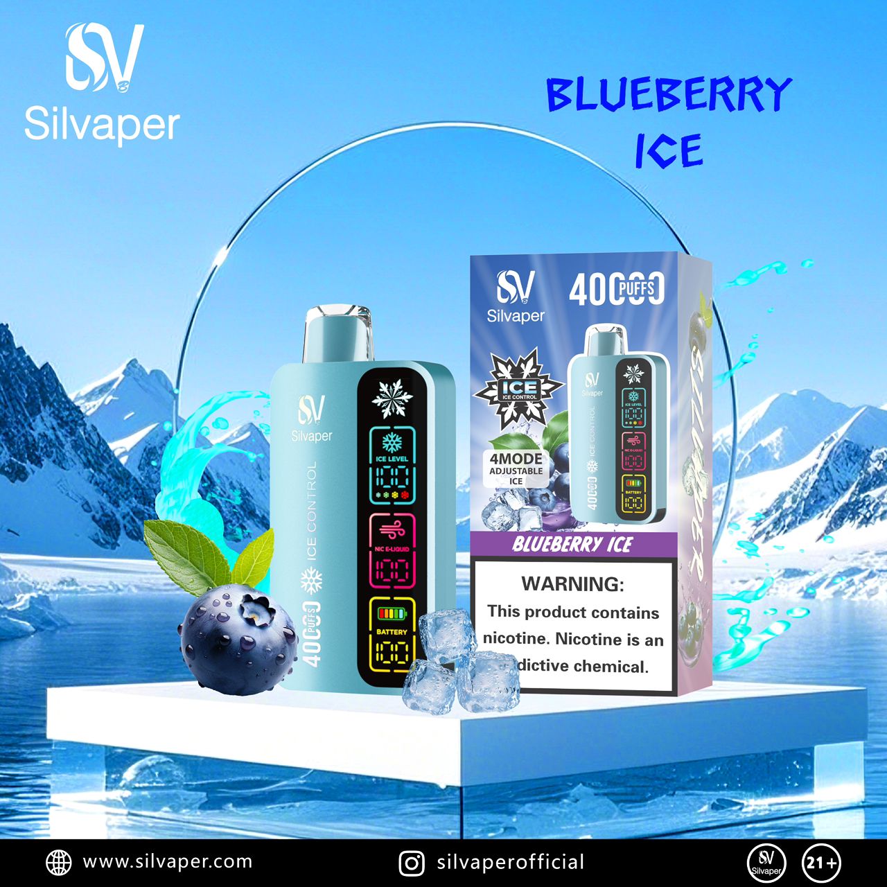 Silvaper 40000 Puffs Disposable Vape Blueberry Ice flavor device