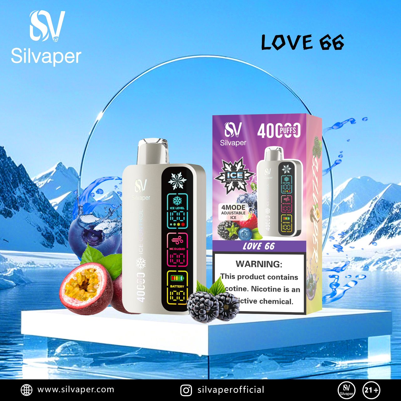 Silvaper 40000 Puffs Disposable Vape Love66 flavor device