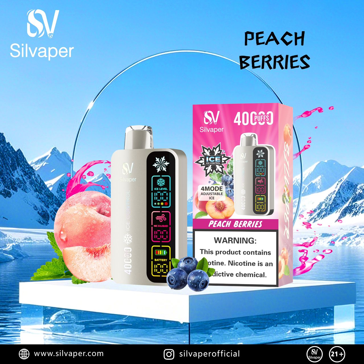Silvaper 40000 Puffs Disposable Vape Peach Berries flavor device
