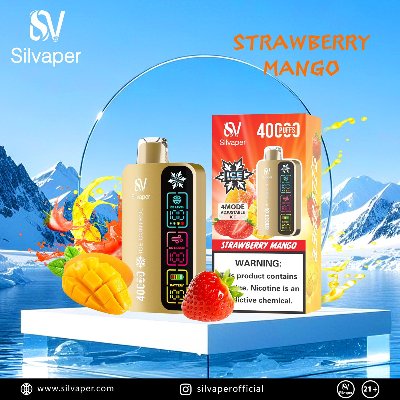 Silvaper 40000 Puffs Disposable Vape Strawberry Mango flavor device
