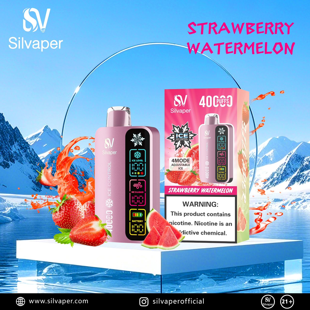 Silvaper 40000 Puffs Disposable Vape Strawberry Watermelon flavor device