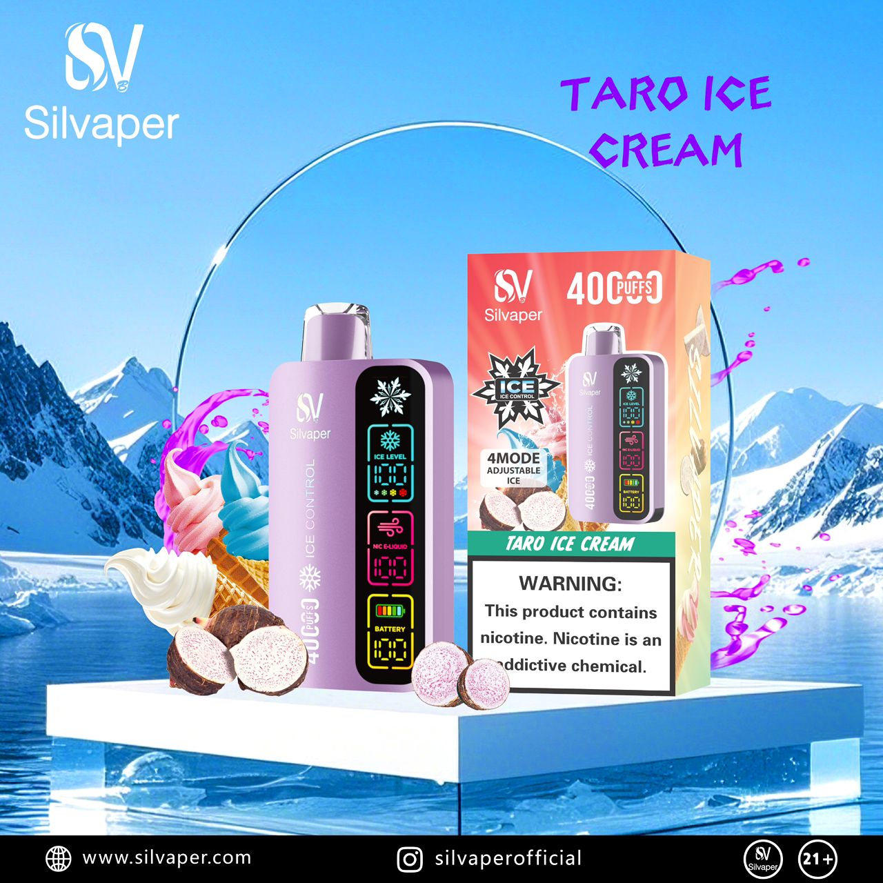 Silvaper 40000 Puffs Disposable Vape Taro Ice Cream flavor device