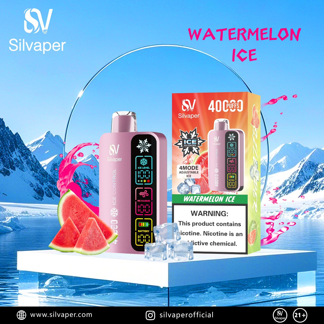 Silvaper 40000 Puffs Disposable Vape Watermelon Ice flavor device