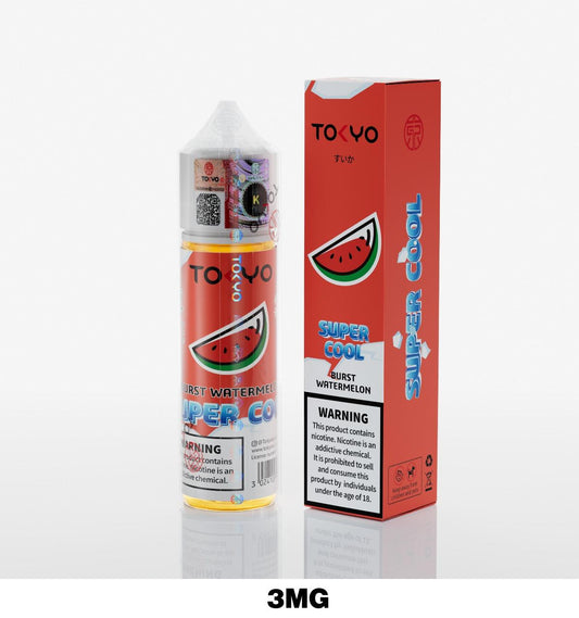 Tokyo Super Cool 60ml E-Liquid 3mg Nicotine Burst Watermelon flavor device with pack