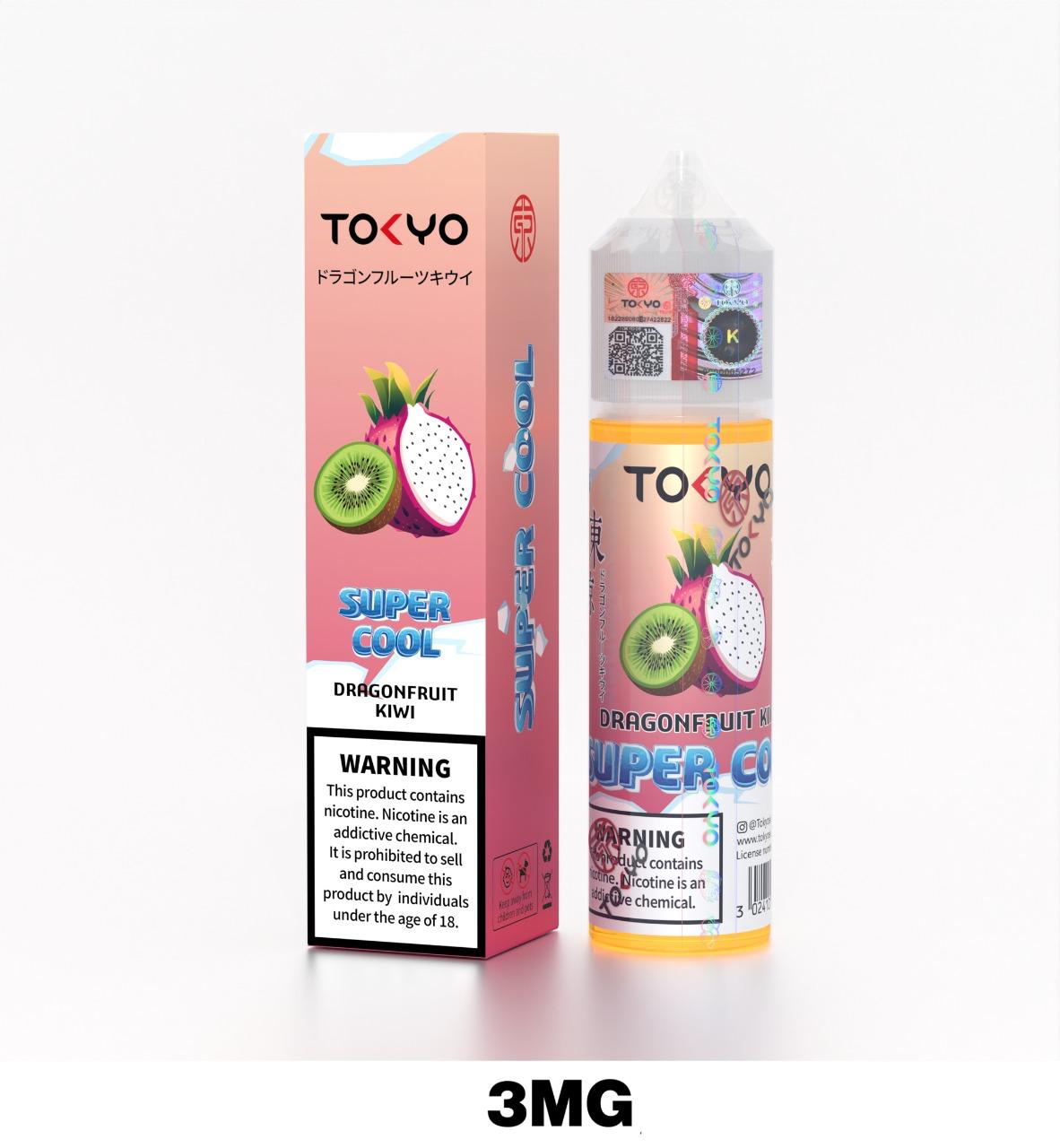 Tokyo Super Cool 60ml E-Liquid 3mg Nicotine Dragonfruit Kiwi flavor device with pack