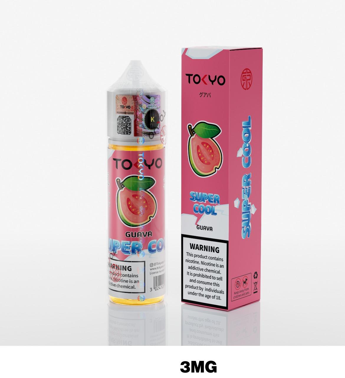 Tokyo Super Cool 60ml E-Liquid 3mg Nicotine Guava flavor device with pack