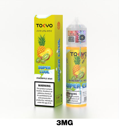 Tokyo Super Cool 60ml E-Liquid 3mg Nicotine Pineapple Kiwi flavor device with pack