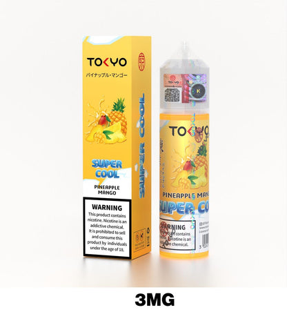 Tokyo Super Cool 60ml E-Liquid 3mg Nicotine Pineapple Mango flavor device with pack