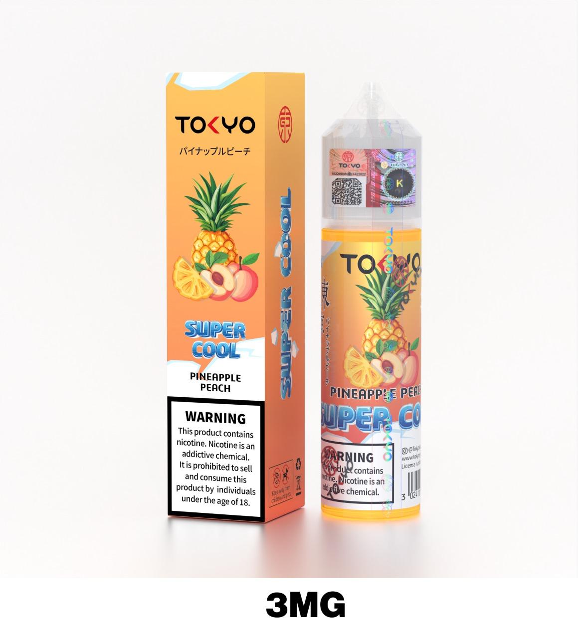 Tokyo Super Cool 60ml E-Liquid 3mg Nicotine Pineapple Peach flavor device with pack