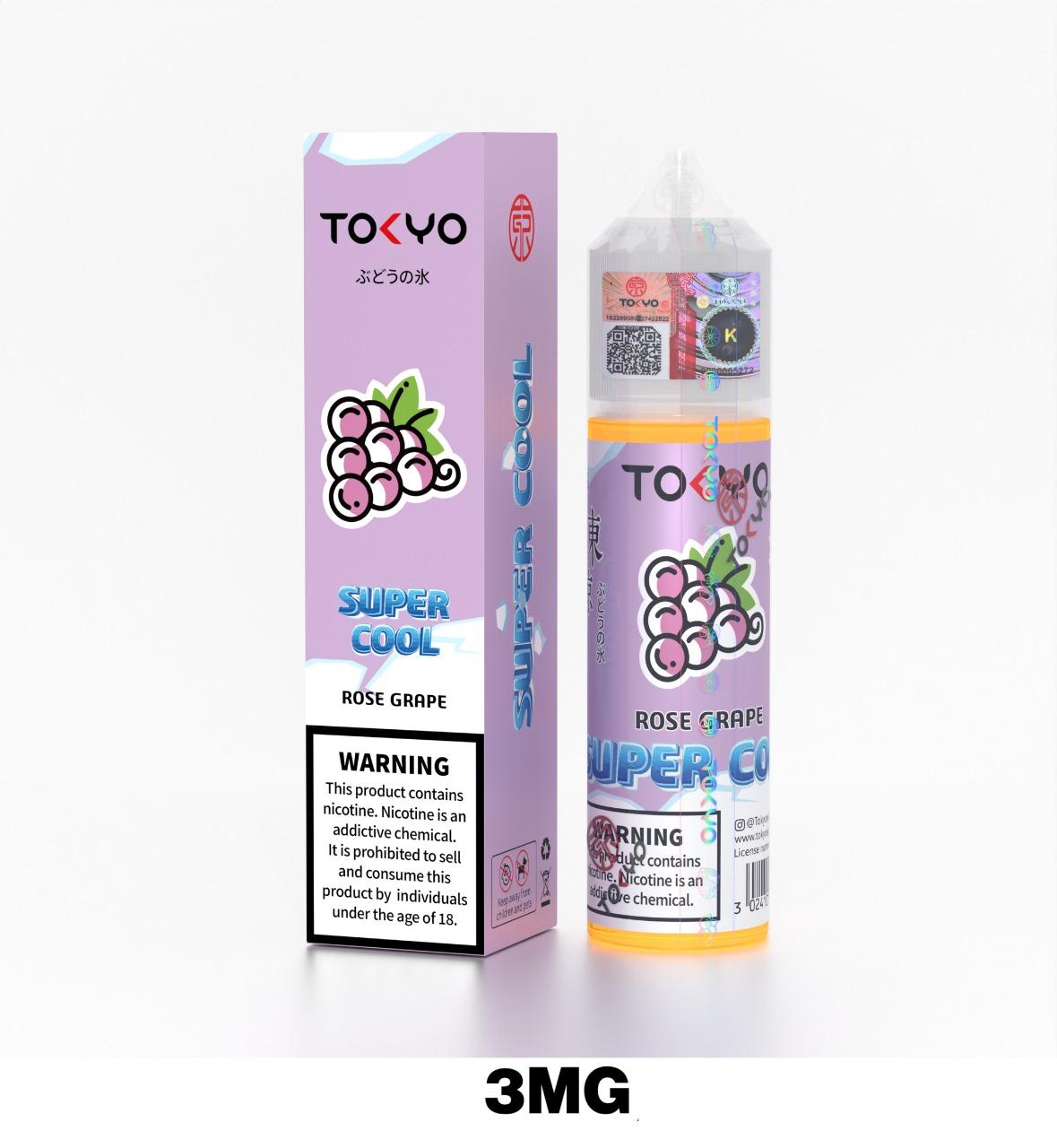 Tokyo Super Cool 60ml E-Liquid 3mg Nicotine Rose Grape flavor device with pack