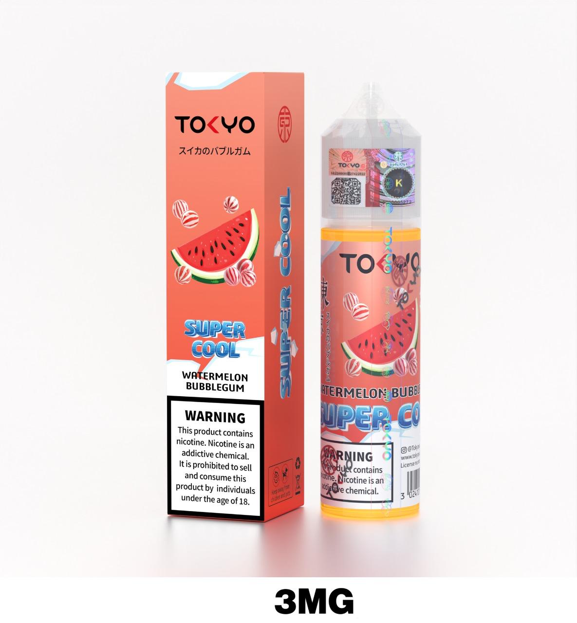Tokyo Super Cool 60ml E-Liquid 3mg Nicotine Watermelon Bubblegum flavor device with pack