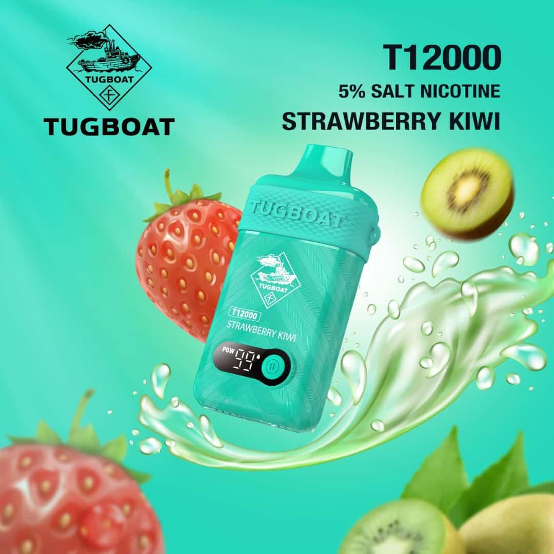 Tugboat T12000 Puffs Disposable Vape 50mg salt nicotine, Strawberry Kiwi Flavor