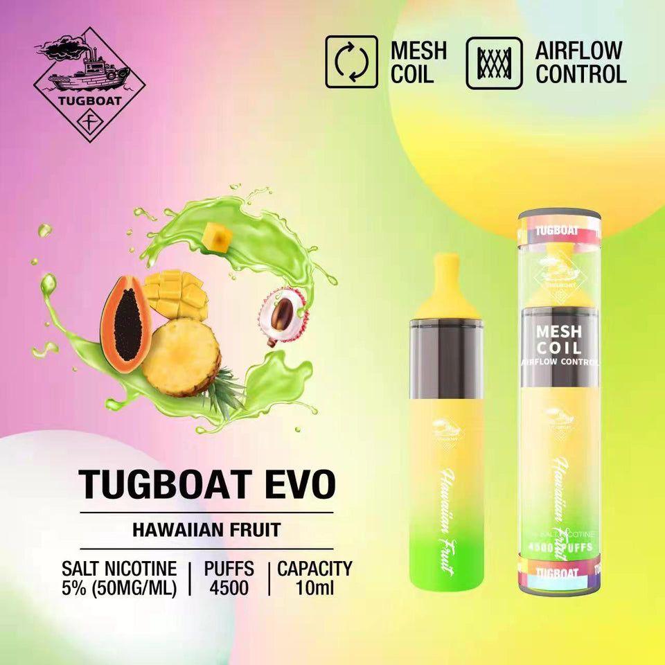 Tugboat EVO 4500 Puffs Disposable Vape Hawaiian Fruit flavor device with mesh coil & airflow control