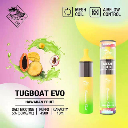 Tugboat EVO 4500 Puffs Disposable Vape Hawaiian Fruit flavor device with mesh coil & airflow control