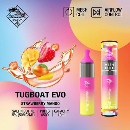 Tugboat EVO 4500 Puffs Disposable Vape Strawberry Mango flavor device with mesh coil