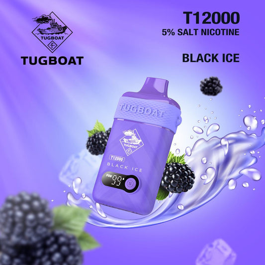 Tugboat T12000 Puffs Disposable Vape 50mg salt nicotine, Black Ice Flavor
