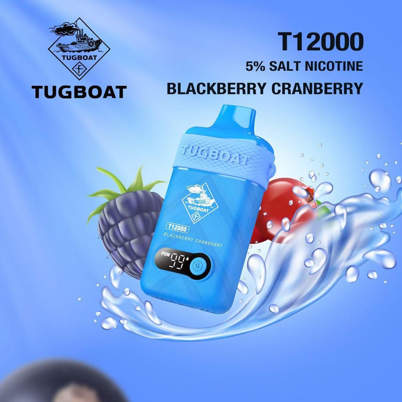 Tugboat T12000 Puffs Disposable Vape 50mg salt nicotine, Blackberry Cranberry Flavor