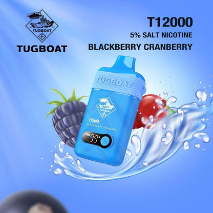 Tugboat T12000 Puffs Disposable Vape 50mg salt nicotine, Blackberry Cranberry Flavor