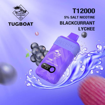 Tugboat T12000 Puffs Disposable Vape 50mg salt nicotine, Blackcurrant Lychee Flavor
