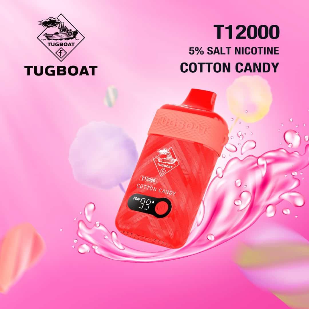 Tugboat T12000 Puffs Disposable Vape 50mg salt nicotine, Cotton Candy Flavor