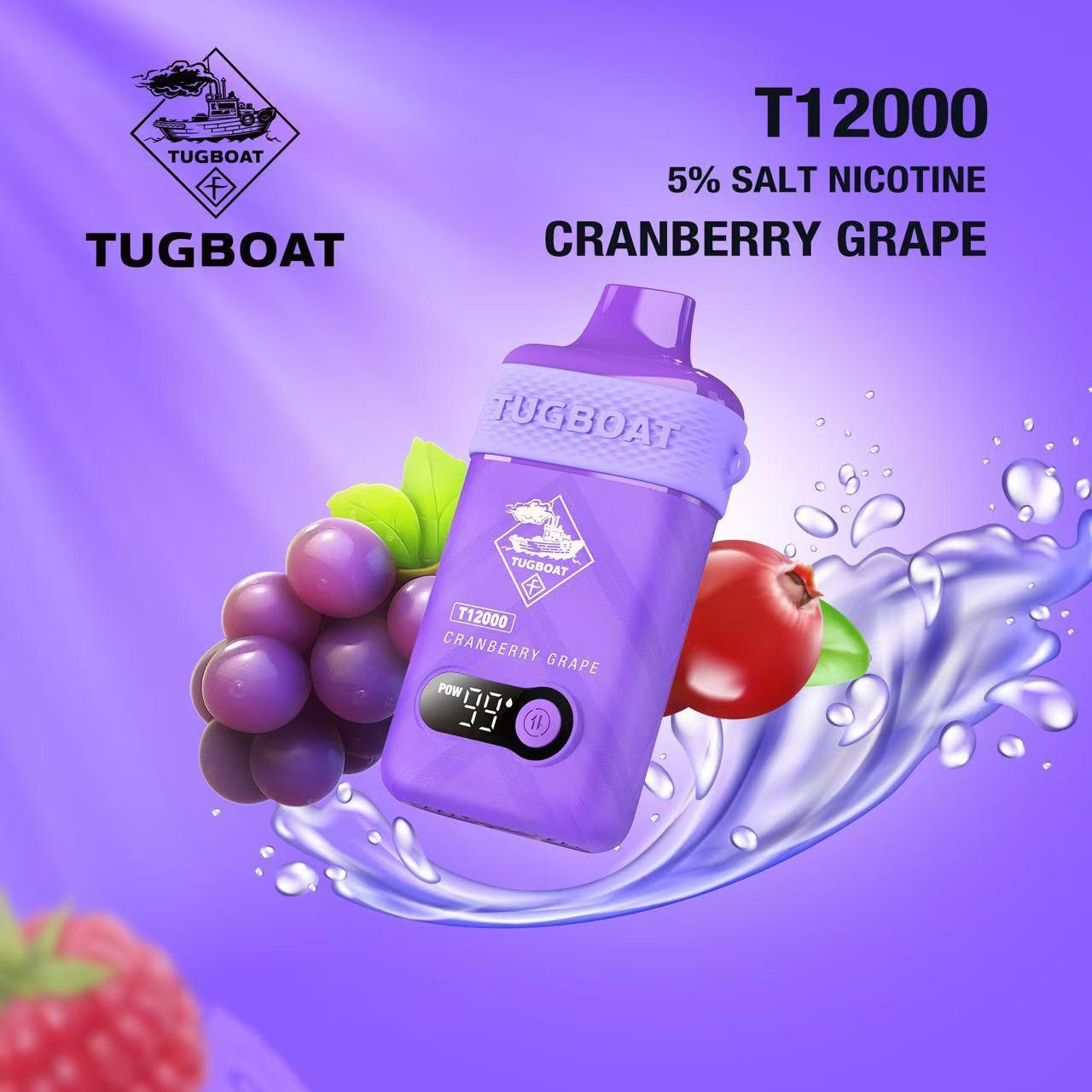 Tugboat T12000 Puffs Disposable Vape 50mg salt nicotine, Cranberry Grape Flavor