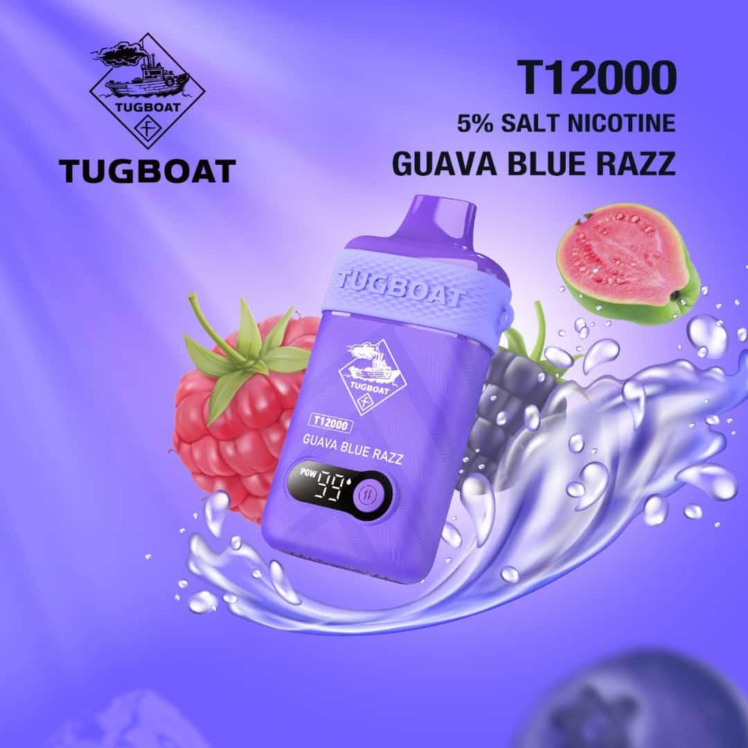 Tugboat T12000 Puffs Disposable Vape 50mg salt nicotine, Guava Blue Razz Flavor