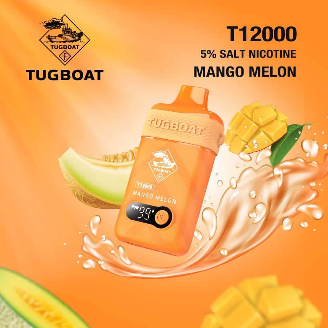 Tugboat T12000 Puffs Disposable Vape 50mg salt nicotine, Mango Melon Flavor