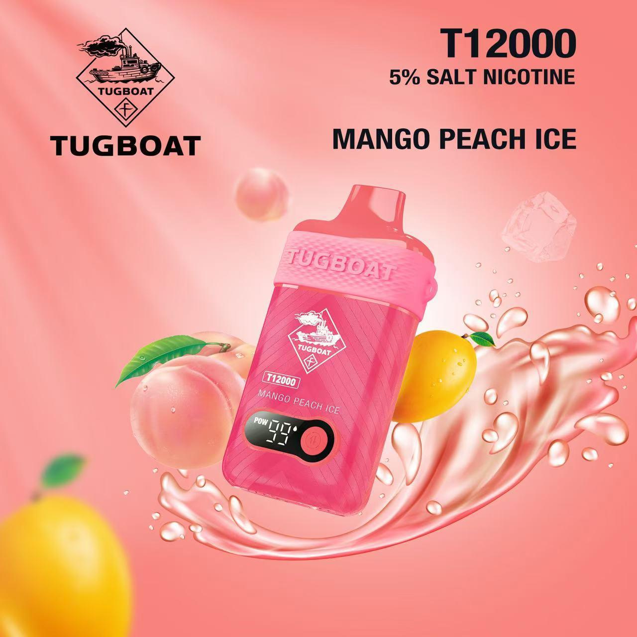 Tugboat T12000 Puffs Disposable Vape 50mg salt nicotine, Mango Peach Ice Flavor