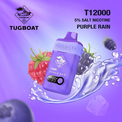 Tugboat T12000 Puffs Disposable Vape 50mg salt nicotine, Purple Rain Flavor