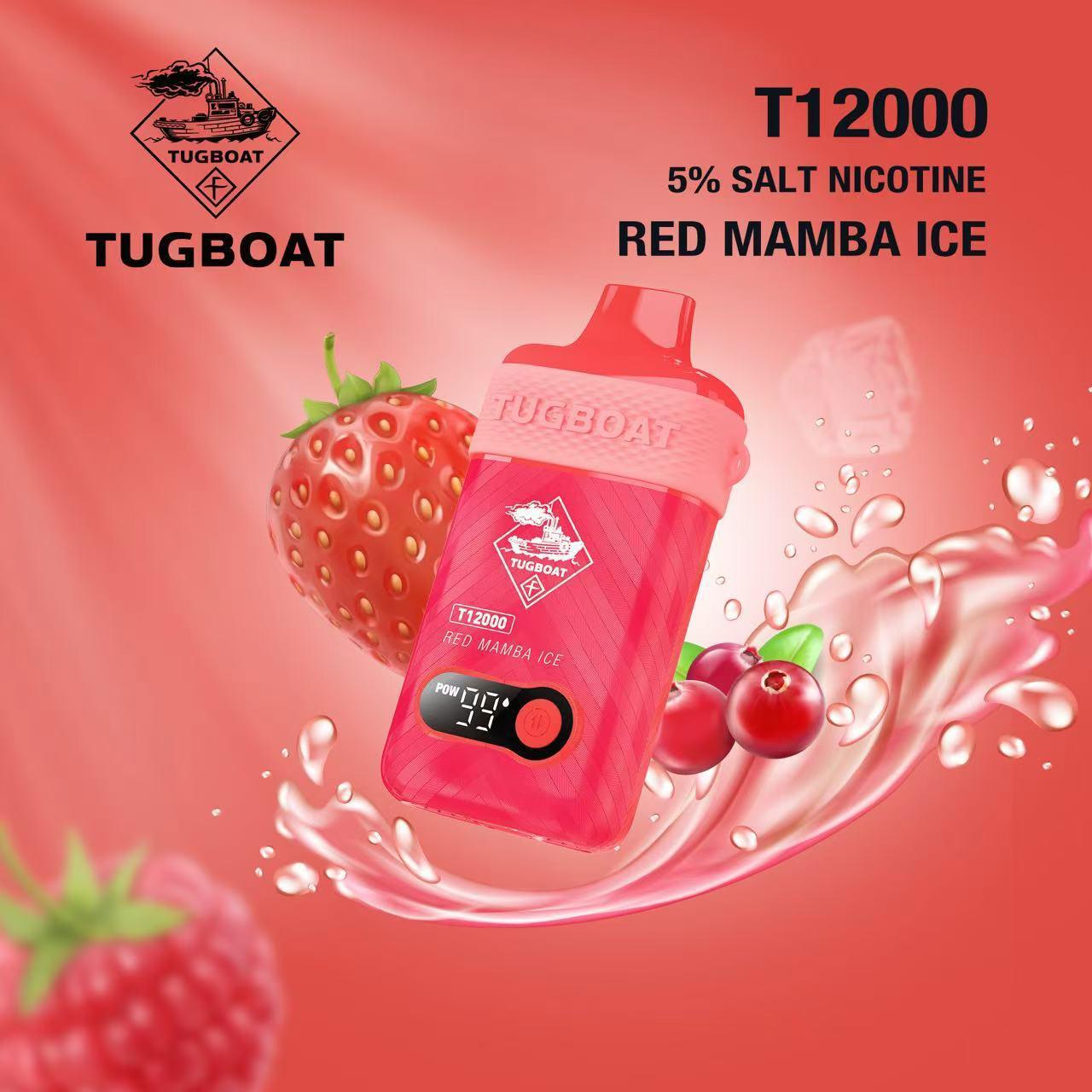 Tugboat T12000 Puffs Disposable Vape 50mg salt nicotine, Red Mamba Ice Flavor