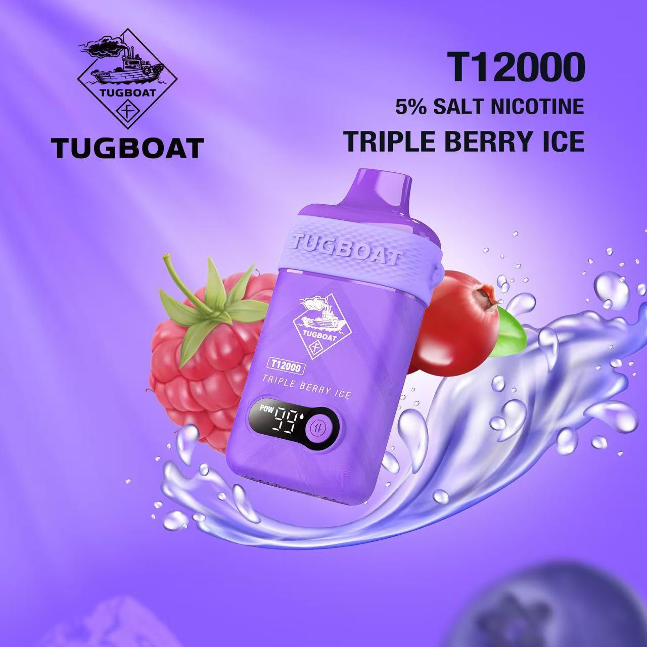 Tugboat T12000 Puffs Disposable Vape 50mg salt nicotine, Triple Berry Ice Flavor