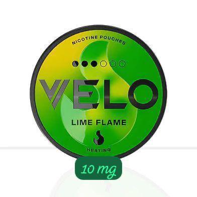 VELO Lime Flame flavor nicotine pouches packaging on a white background