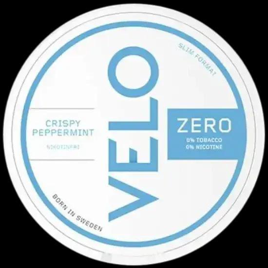 VELO Nicotine packaging with 'Crispy Peppermint' flavor on a white background