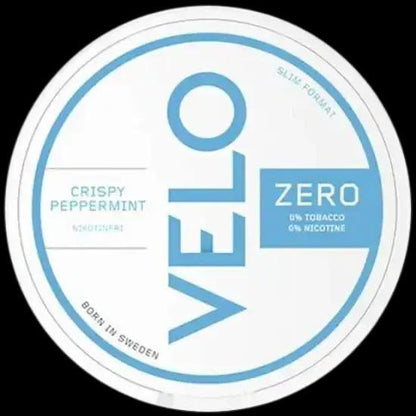 VELO Nicotine packaging with 'Crispy Peppermint' flavor on a white background