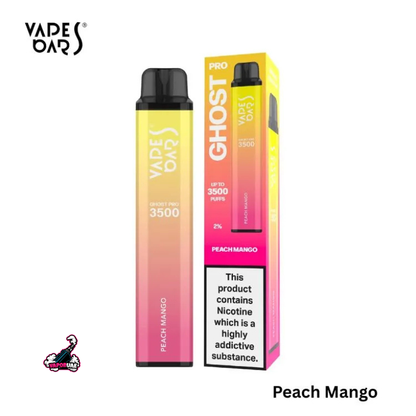 Vapes Bars Ghost Pro 3500 Puffs Disposable Vape 20mg Nicotine, Peach Mango Flavors