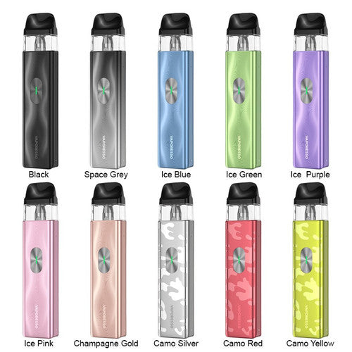 Vaporesso XROS 4 Mini Pod System devices in various colors on a white background