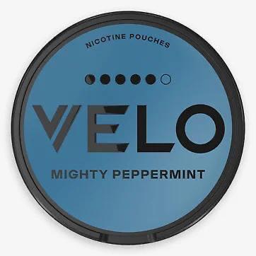 Velo Nicotine Pouches in Mighty Peppermint flavor on a white background