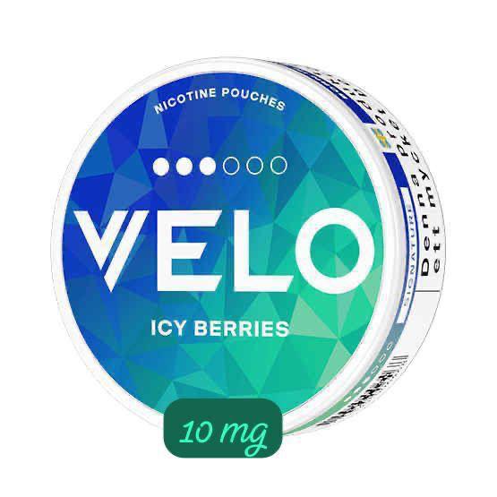 Velo Nicotine Pouches in icy berries flavor on a white background